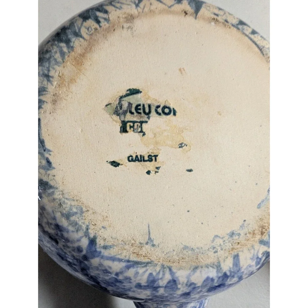 Vintage Bleu Co Gailst Blue Spongeware Lidded Soup Crocks - Set of 4 - Picture 6 of 15